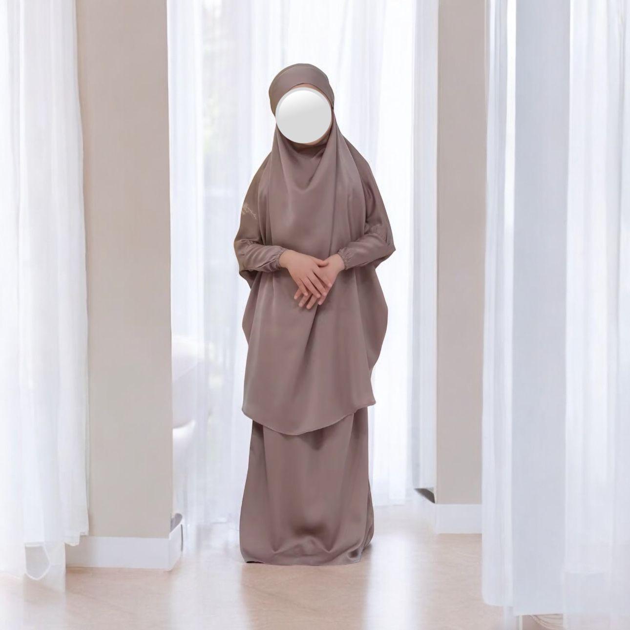 Khaki Satin Khimar Set