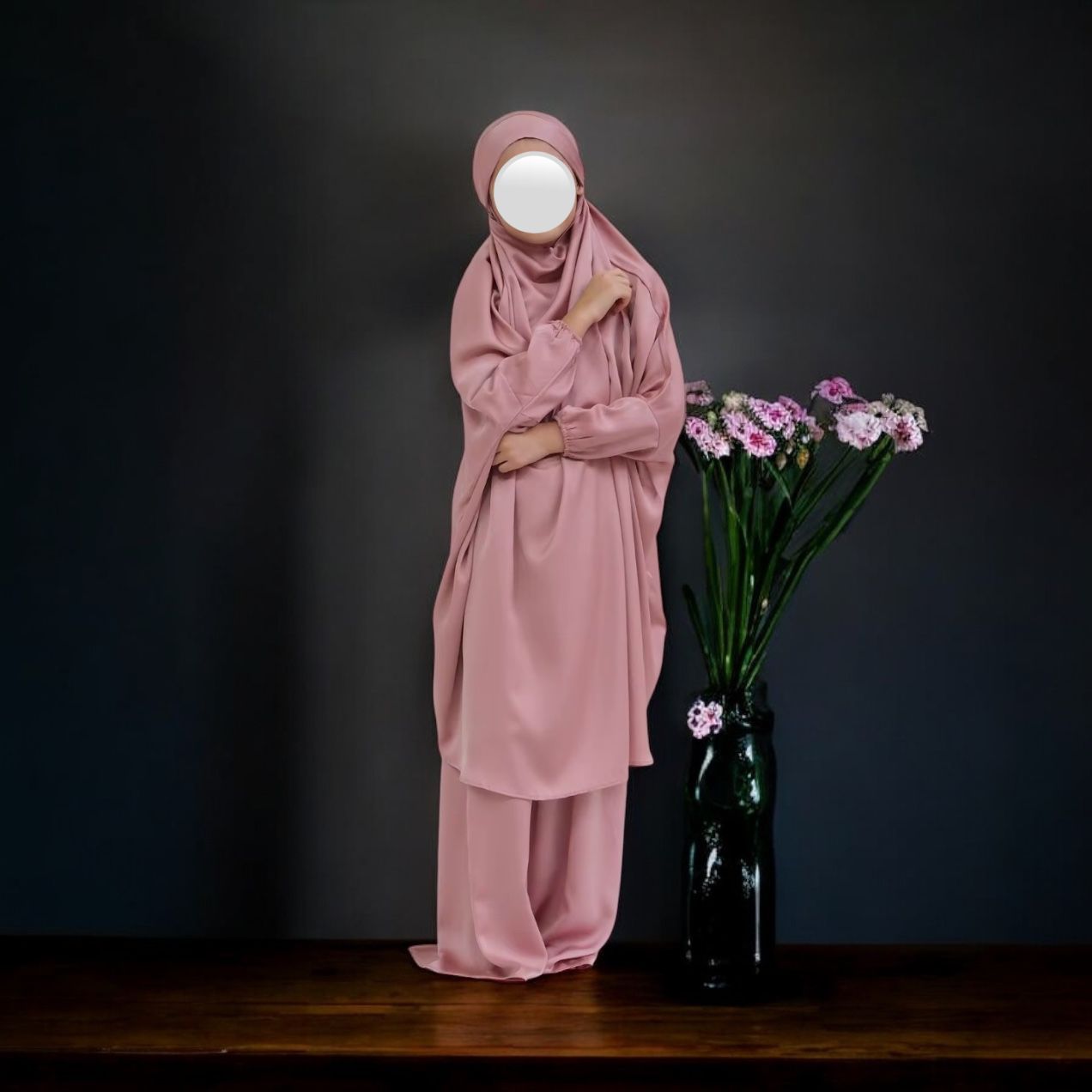 Blush Pink Satin Khimar Set