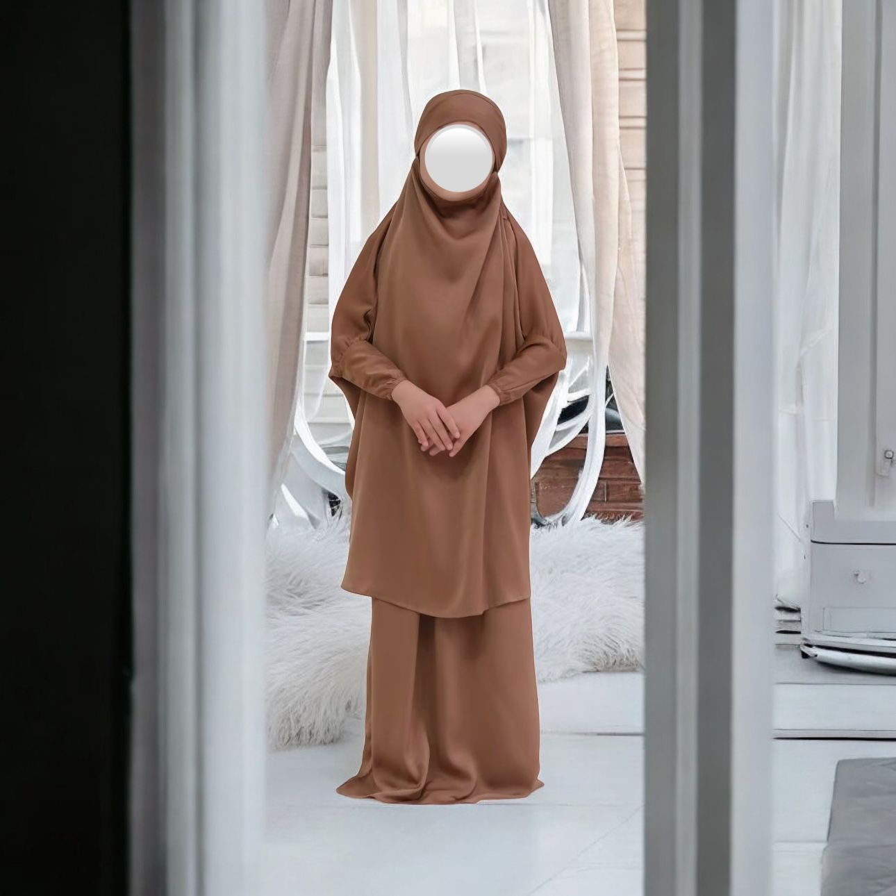 Brown Satin Khimar Set