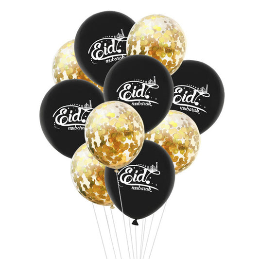 Eid Mubarak Balloons - Black, Gold Confetti Balloon Set