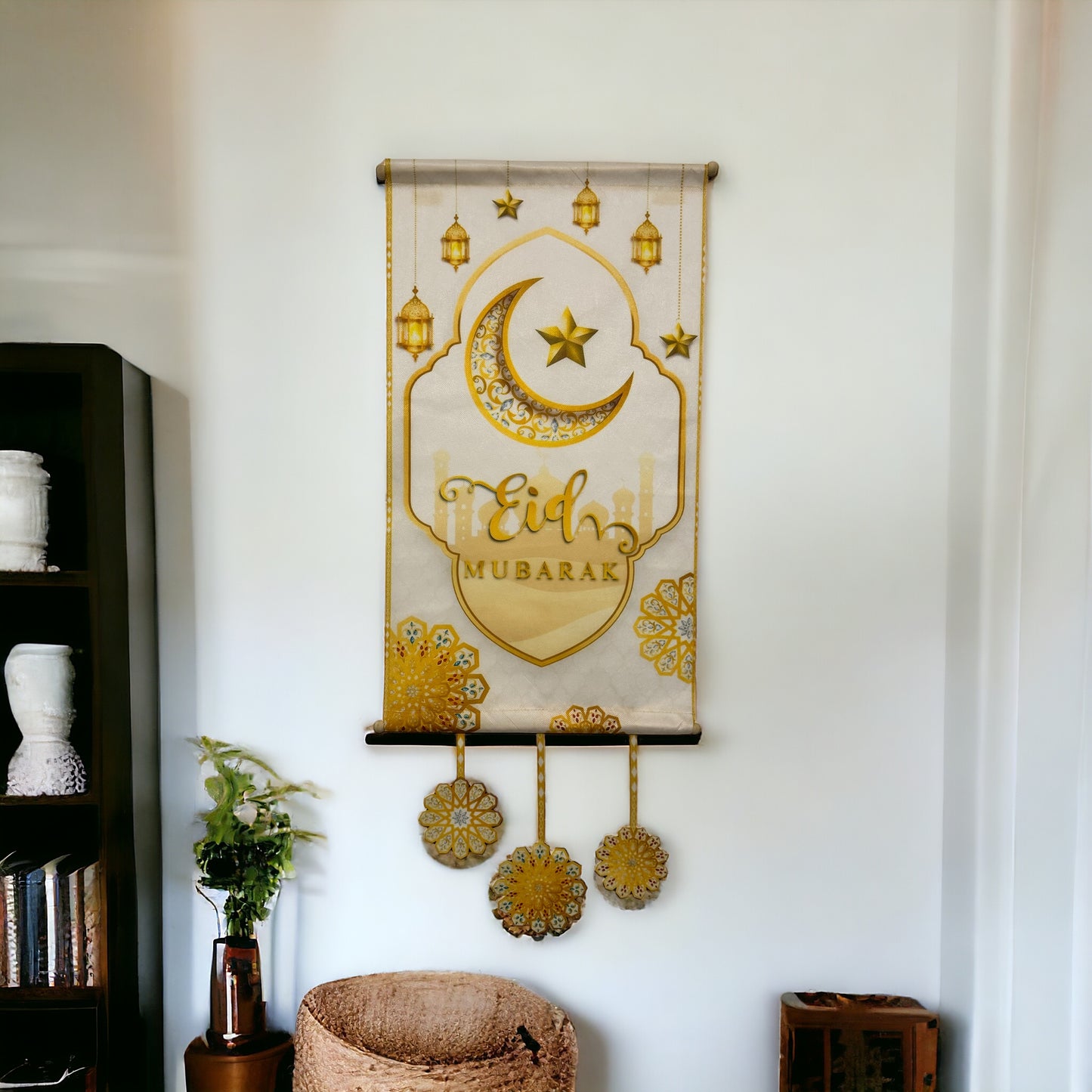 Eid Mubarak Banner - White and Gold