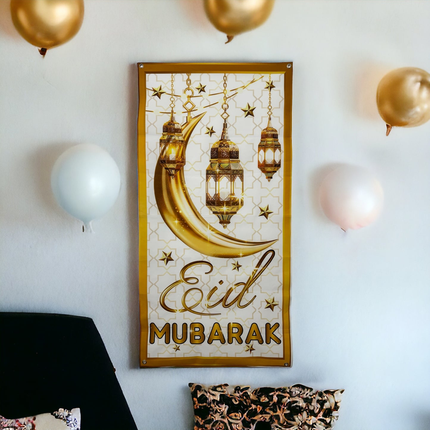 Eid Mubarak Banner - White and Gold