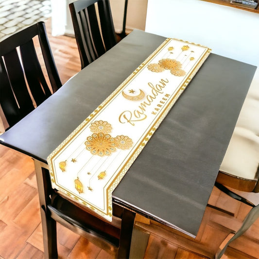 Ramadan Kareem Table Runner - White and Gold