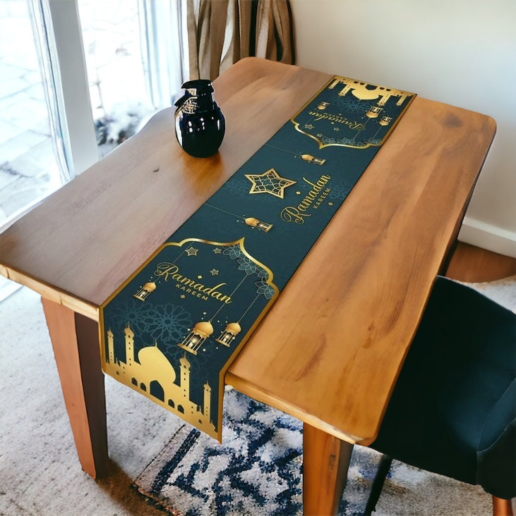 Ramadan Kareem Table Runner - Dark Green and Gold