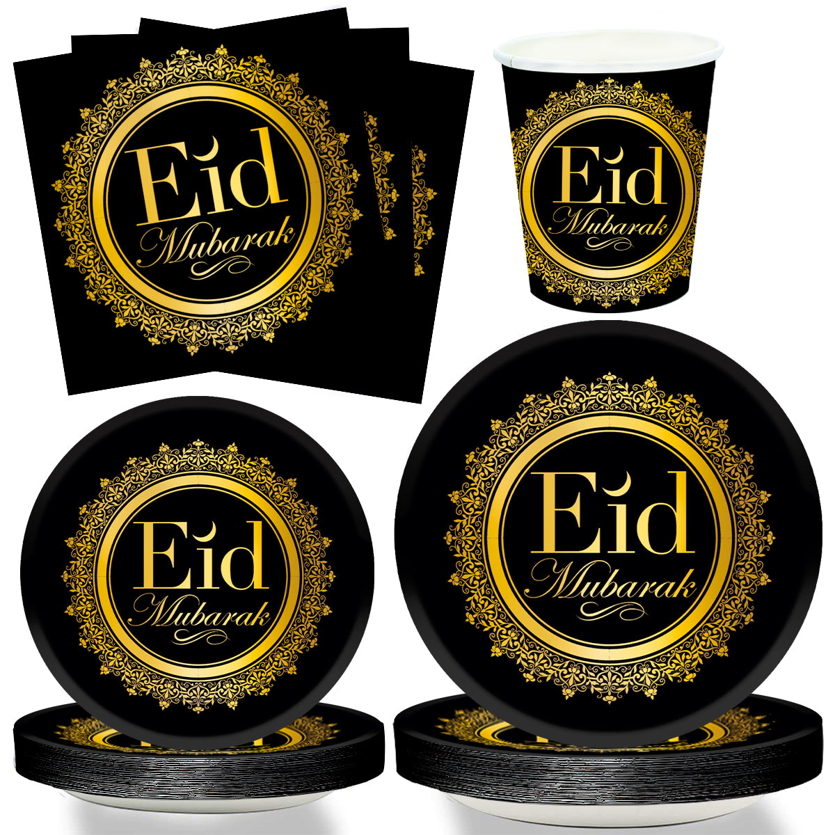 Eid Mubarak Tableware Set - Black and Gold