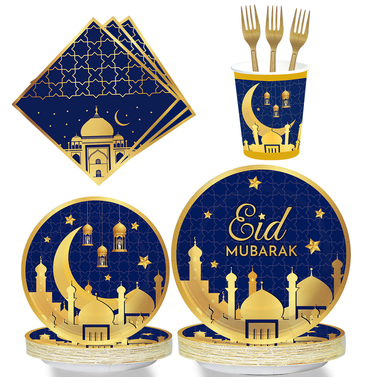 Eid Mubarak Tableware Set - Blue and Gold