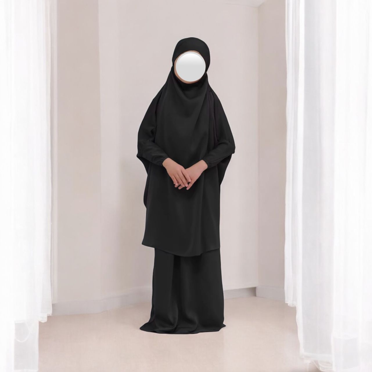 Black Satin Khimar Set